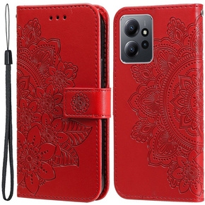 Etui z klapką do Xiaomi Redmi Note 12 4G, Mandala, czerwone